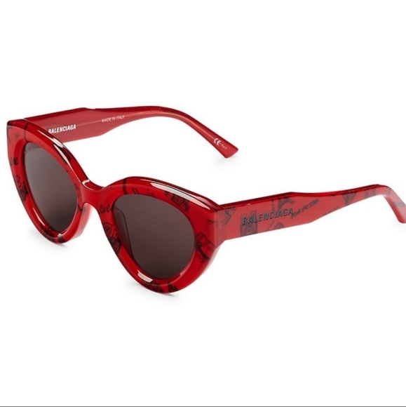 BALENCIAGA Cat Eye Sunglasses Redwith Black Print - Picture 6 of 11
